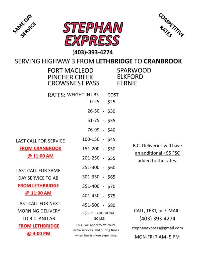 Stephan-Express-Rates-sheet